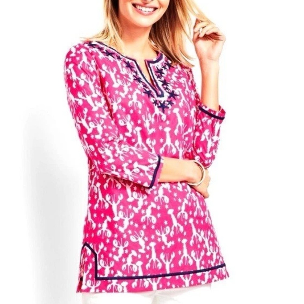 Talbots Lobster Rockstar Tunic Top Size XS Embroidered Colorful Shirt EUC